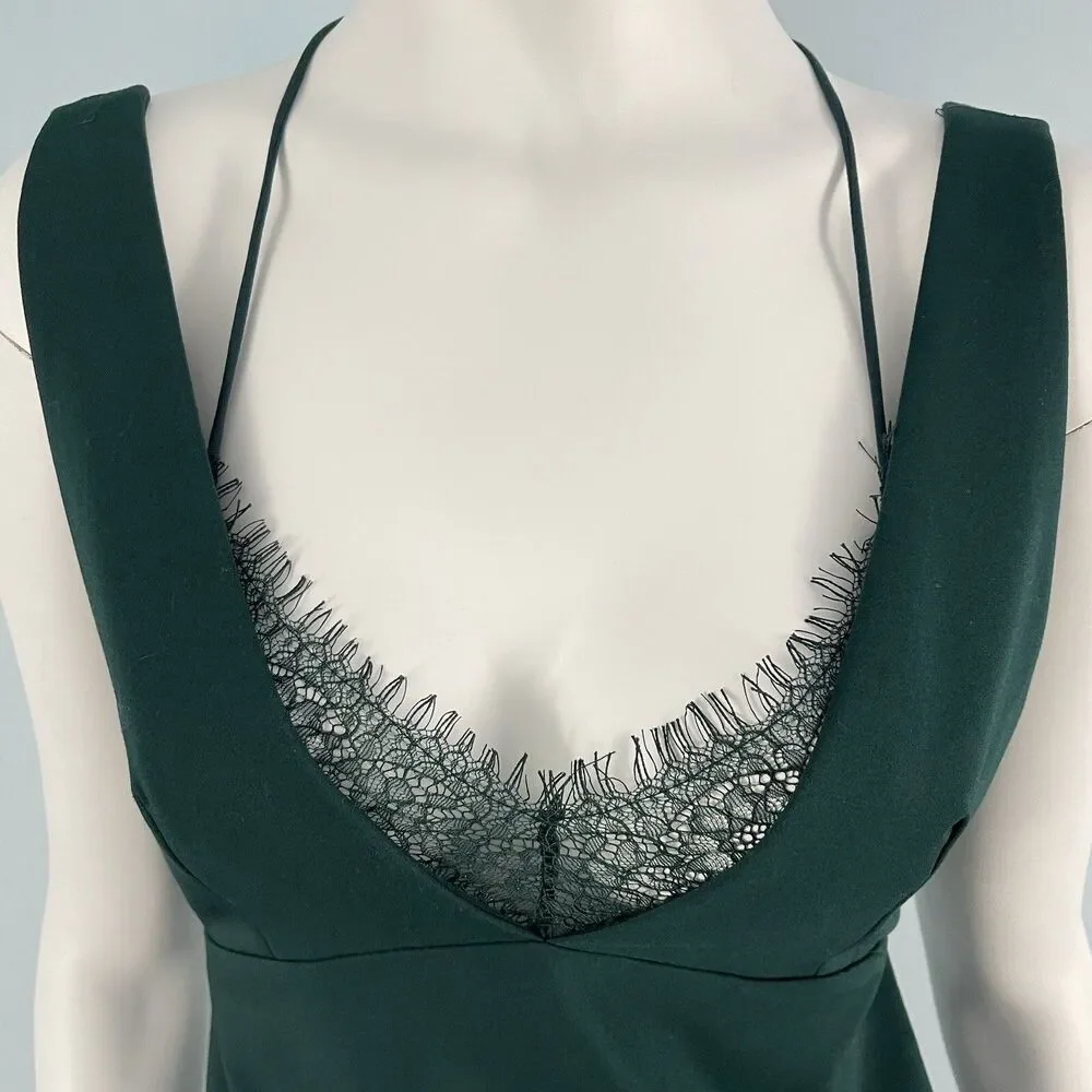 Zara Lace Strappy Cocktail Sexy Holiday Party Mini Dress‎ Small Dark Green
